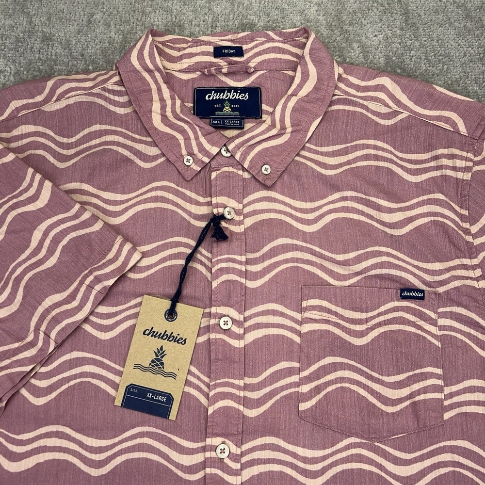 CHUBBIES‎ Men's Shirt Airwave Resort Weave Friday Button Down Pink Wavy 2XL NWT